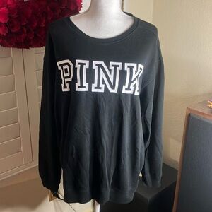 🖤💕PINK Brand Black Long Sleeved Sweatshirt W/White Lettering & Rounded Neck Sz L